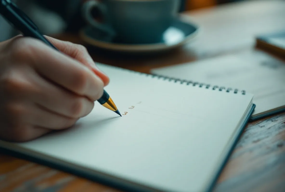 A hand circling three short priorities in an open notebook, pen mid-stroke, a longer faint to-do list slightly out of focus behind